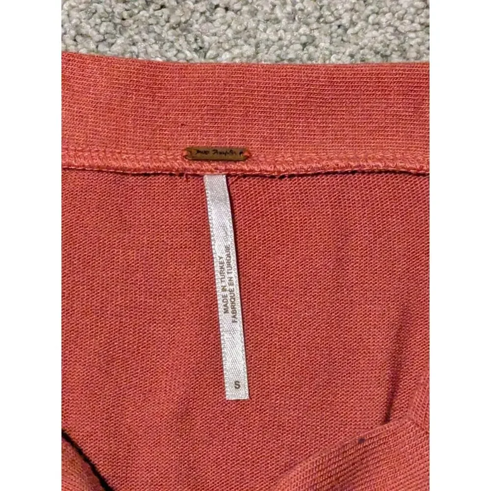 Free People Smocked Waist Orange Blouse Womens size small